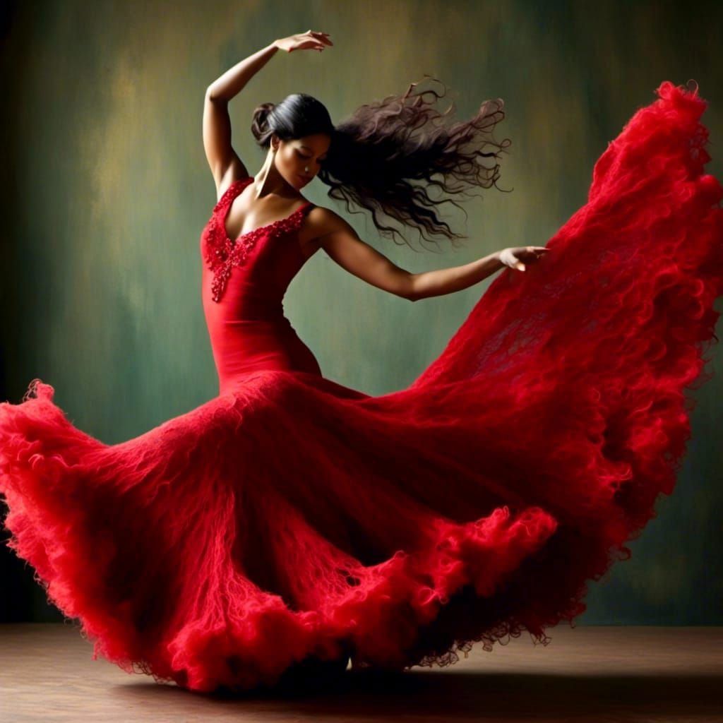 Flamenco Dancer in Red Dress, Painterly Style
