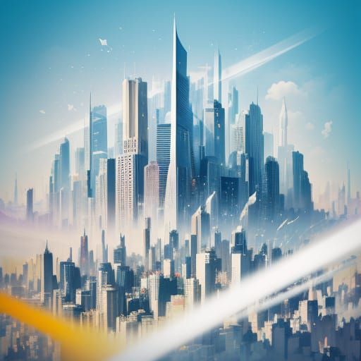 Puppy Exploring Abstract Cityscape in Painterly Style