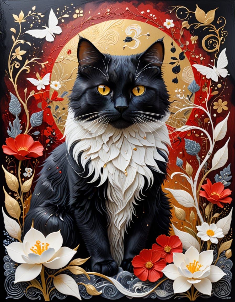 Cat and Duckling in Dreamlike Surrealist Landscape