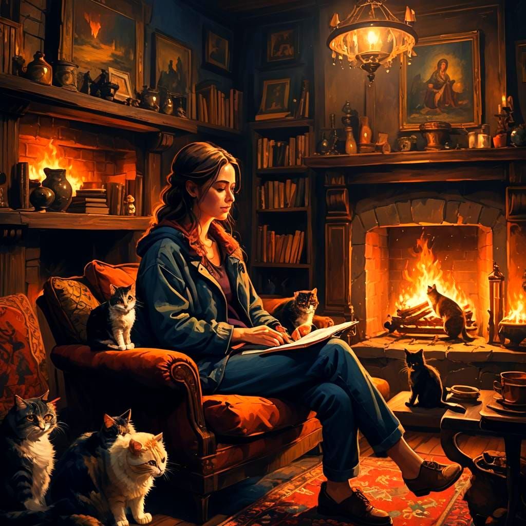 Cozy Living Room Scene as Oil Painting