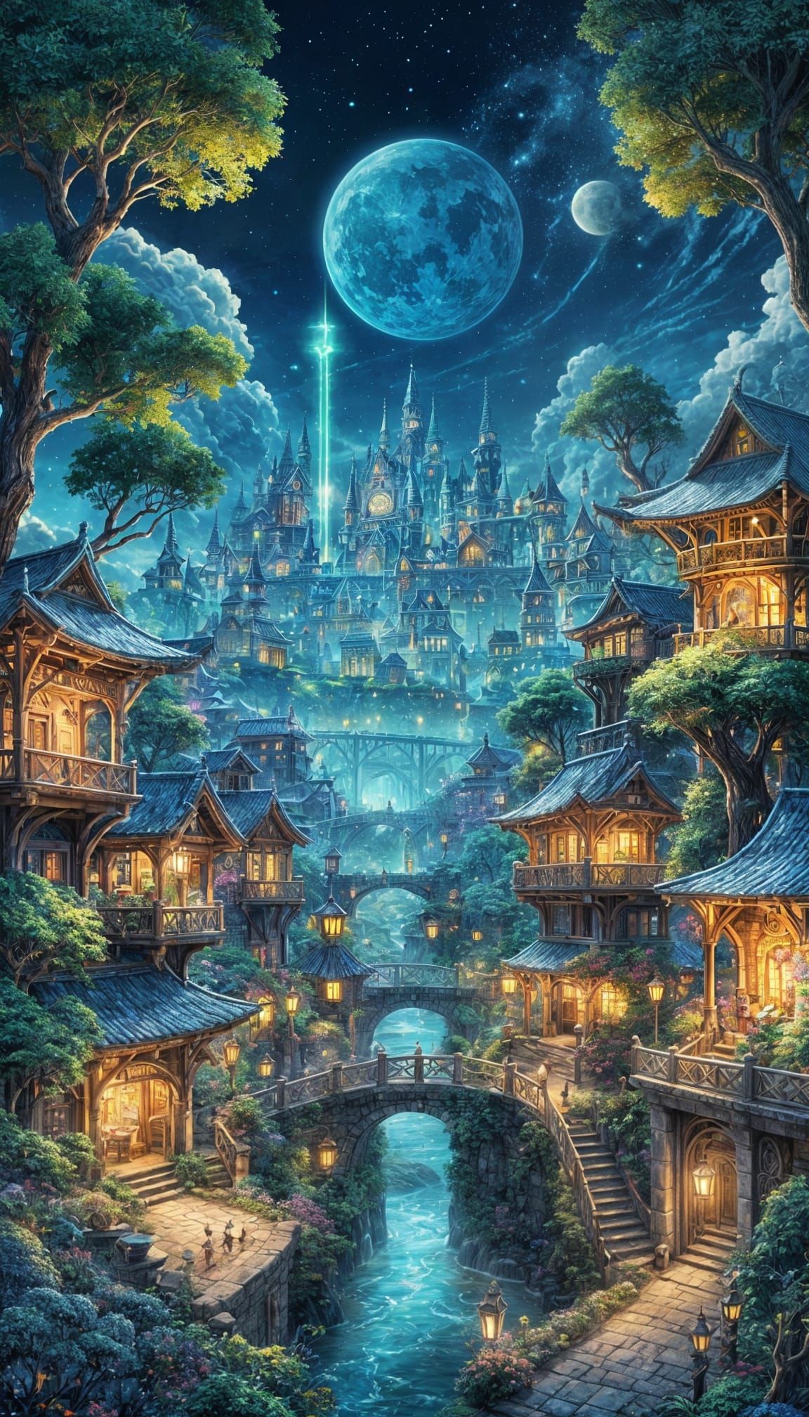 Ethereal Anime Cityscape Unfolds Under Starry Skies