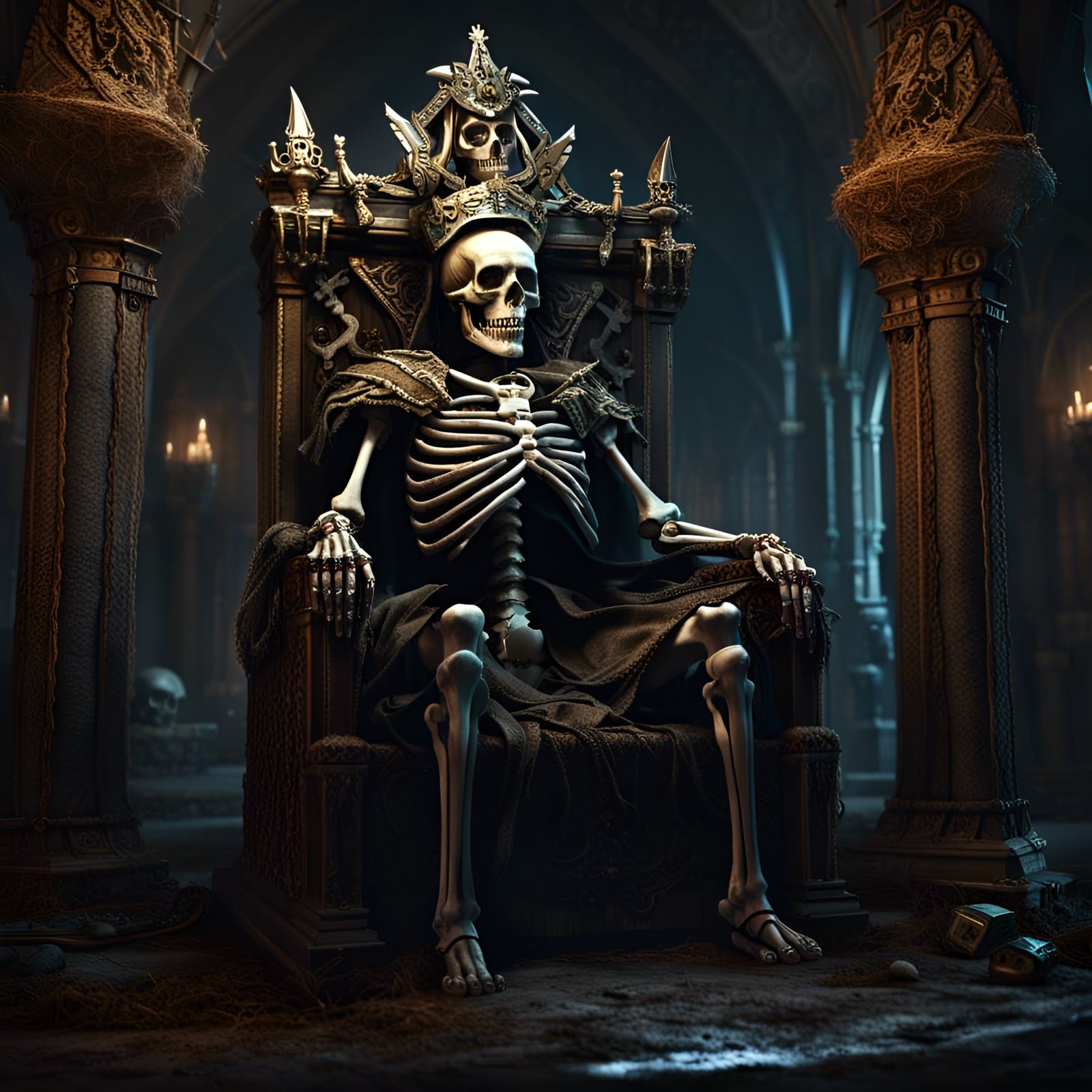 Skeleton King in Tomb: Dark Fantasy Concept Art