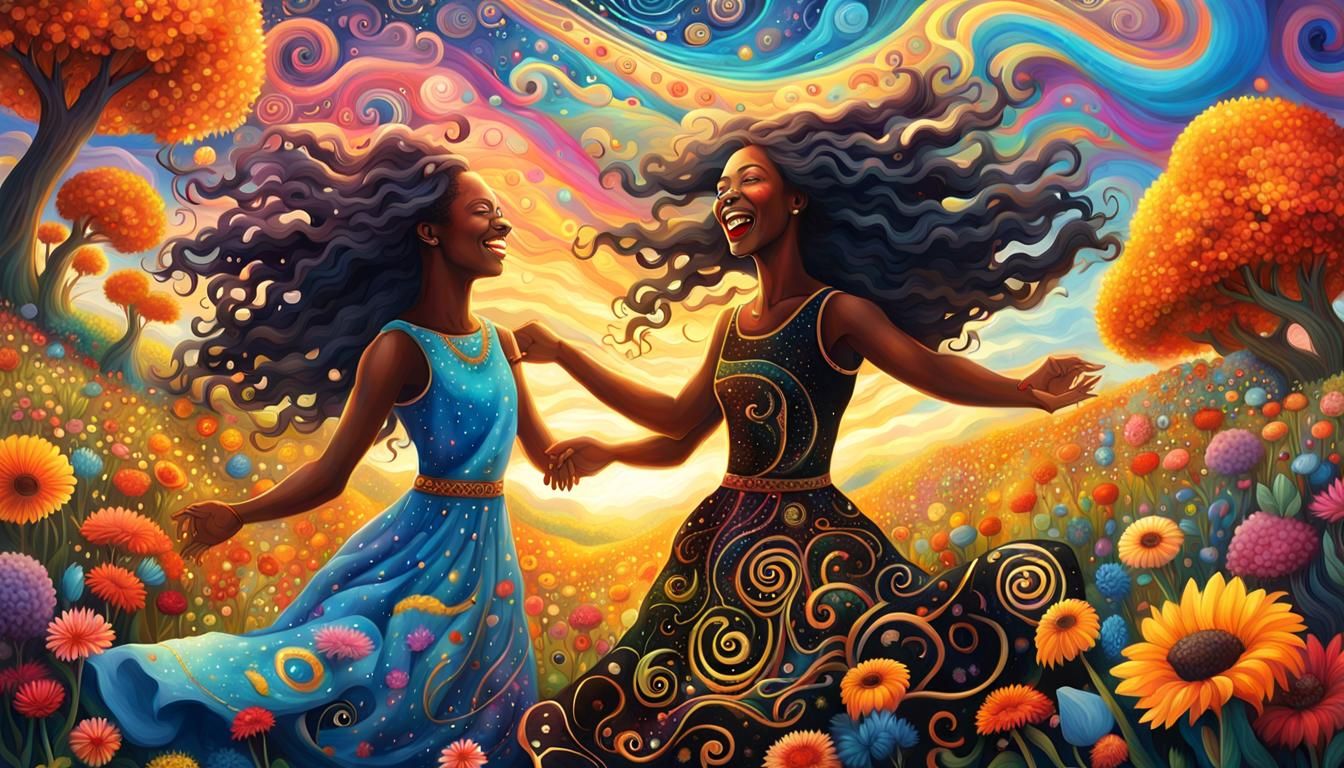 Nordic Women Dancing in a Psychedelic Garden