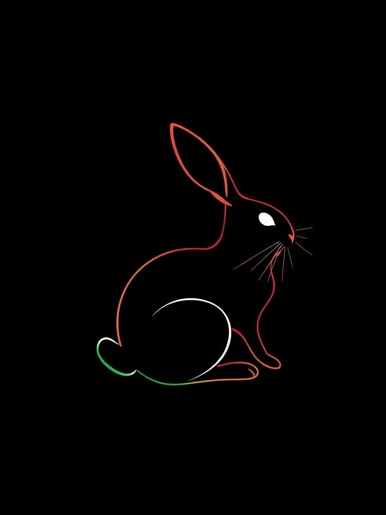 Elegant Green and Red Rabbit Silhouette in Minimalist Art