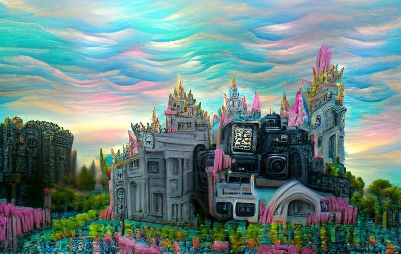 Pastel Sky Magic Castle in Detailed 3D Rendering