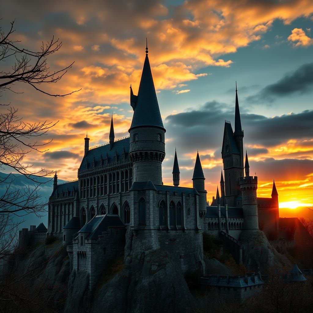 Hogwarts Castle Basks in Golden Sunrise Light