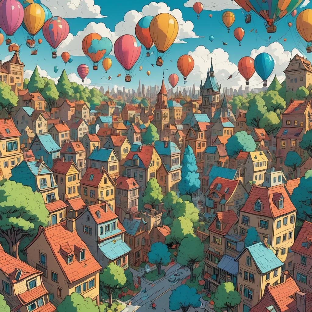 Whimsical Cityscape Concept Art in Dreamlike Style