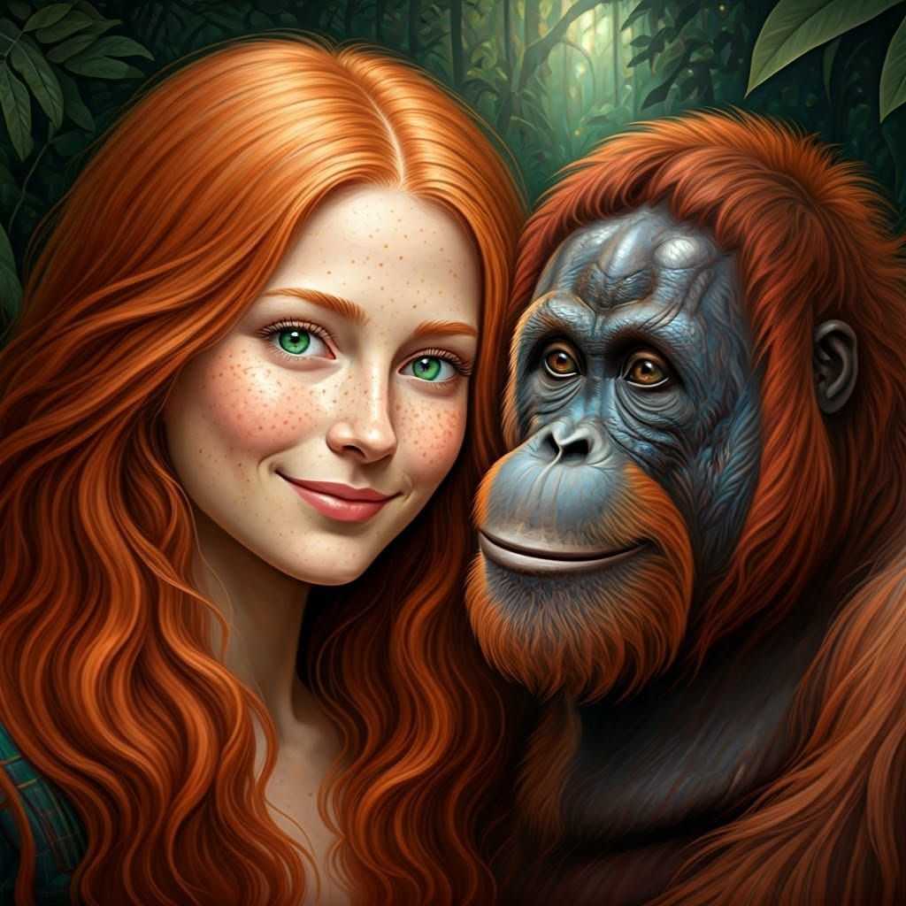 Romantic Rainforest Encounter in William Blake Style