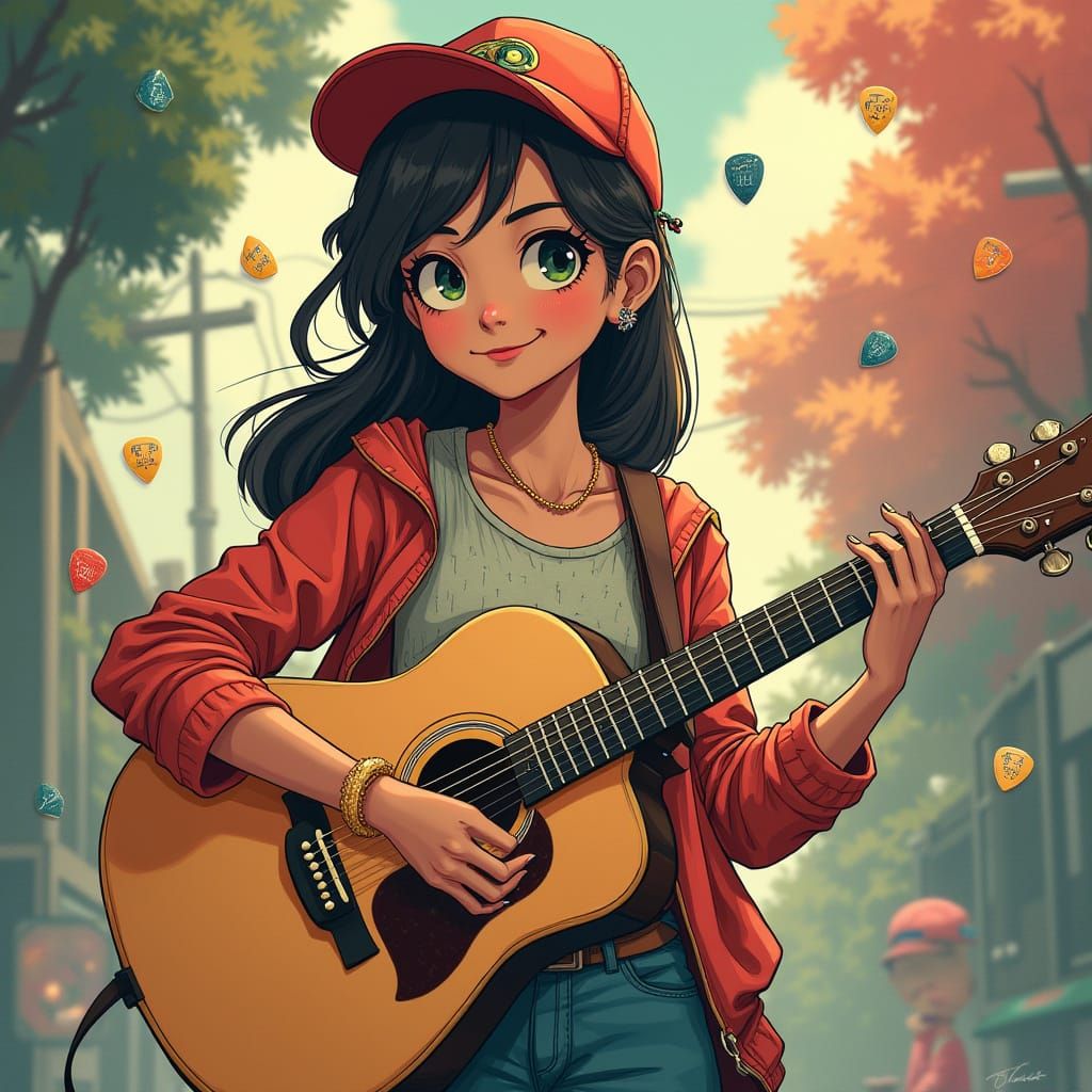 Trendy Guitarist Exudes Confidence in Musical American Scene