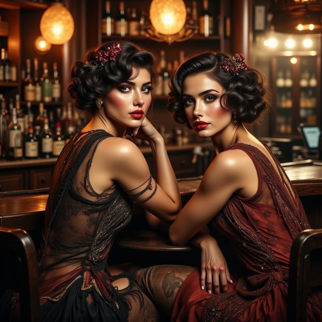 1920s Women at Prohibition Speakeasy Bar