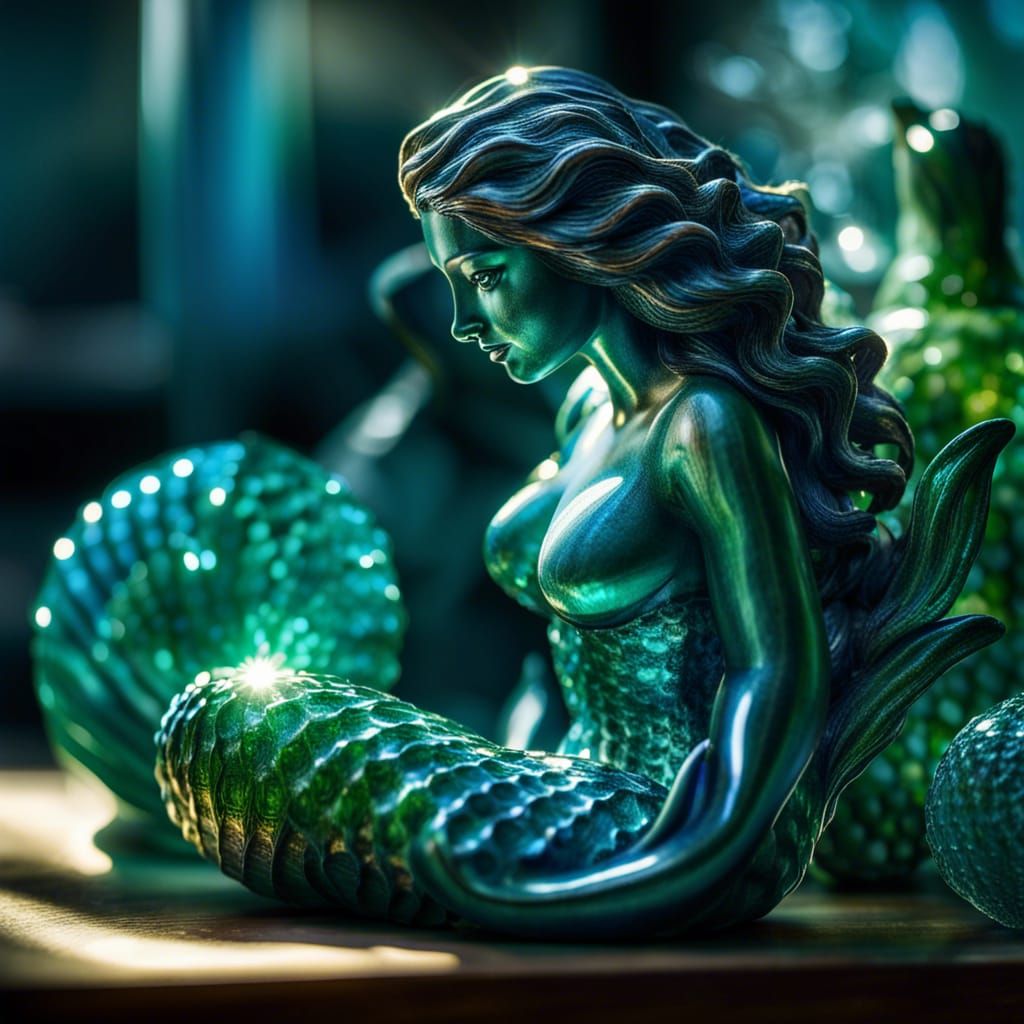Intricate Glass Mermaid Figurine in Sunlight