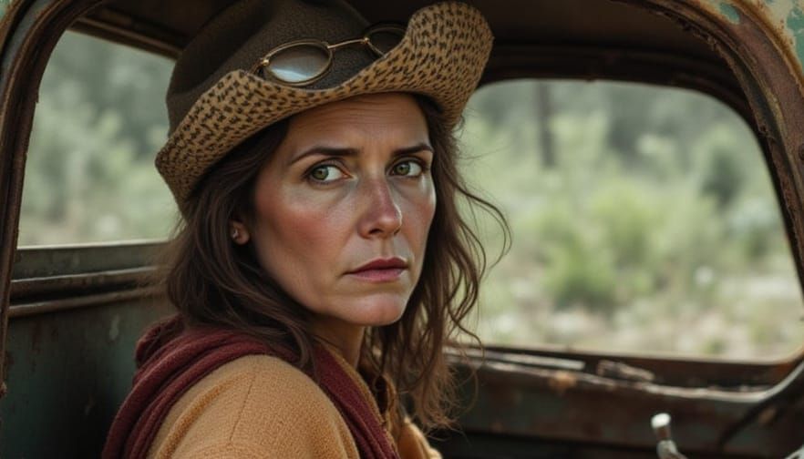 Dust Bowl Woman Driving Vintage Chevy Truck