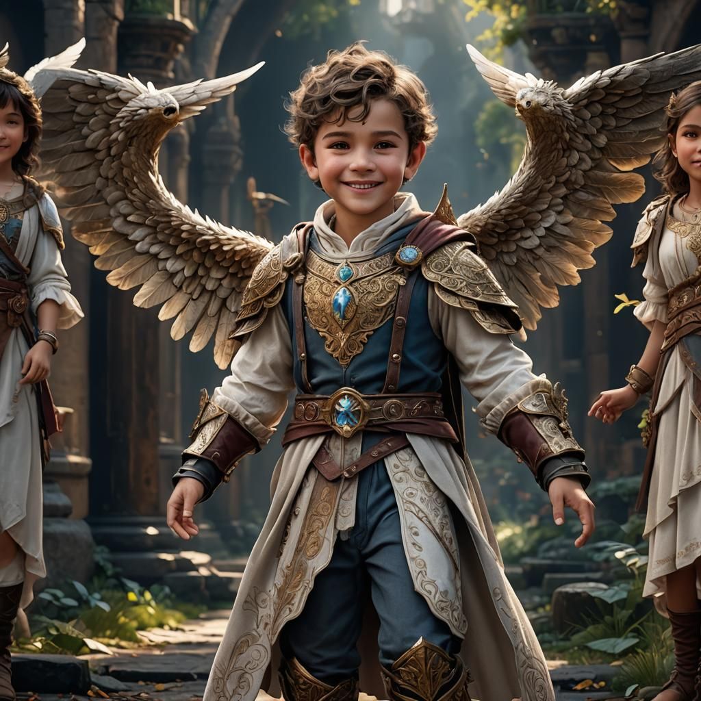 Adorable Half-Angel Child in Ancient Clothing