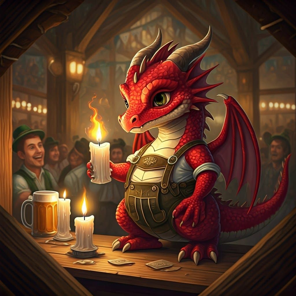 Chibi Dragon at Oktoberfest: Oil Painting