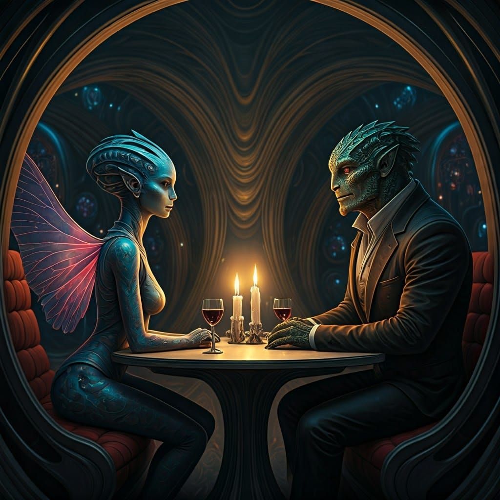 Aliens on a Date in Intergalactic Restaurant