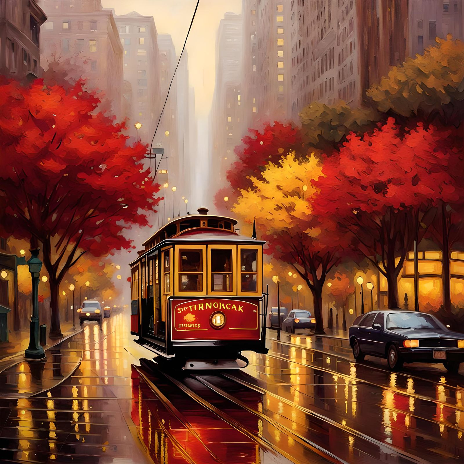 San Francisco Autumn Scene in Hyperrealistic Style