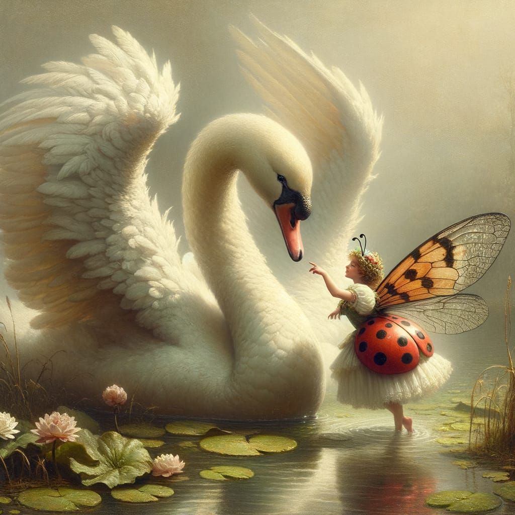 Fantasy Swan & Fairy Kiss in Ethereal Mist