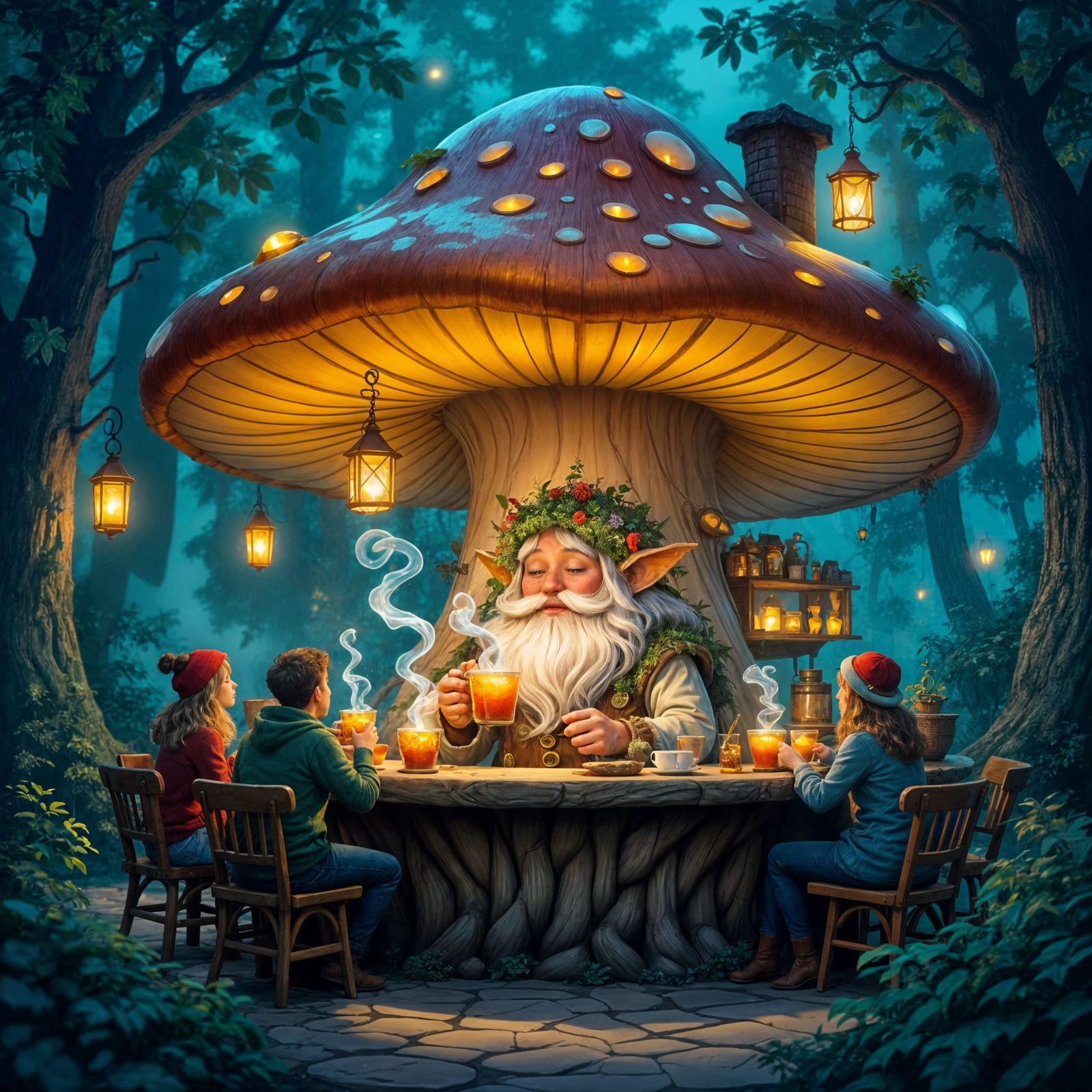 Magical Mushroom Cafe with Glowing Drinks