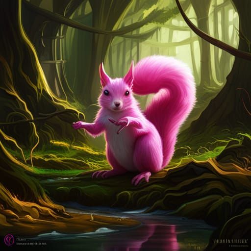 Hyperdetailed Pink Squirrel in Dark Fantasy Style