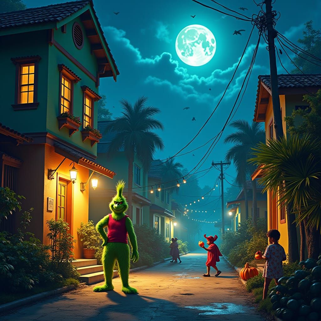 Grinch's Jamaican Halloween Heist Under Moonlight