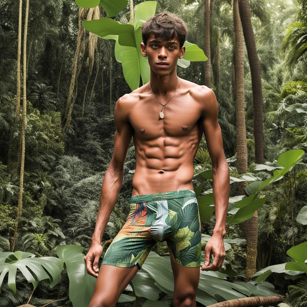 Young Man Poses in Jungle Underwear