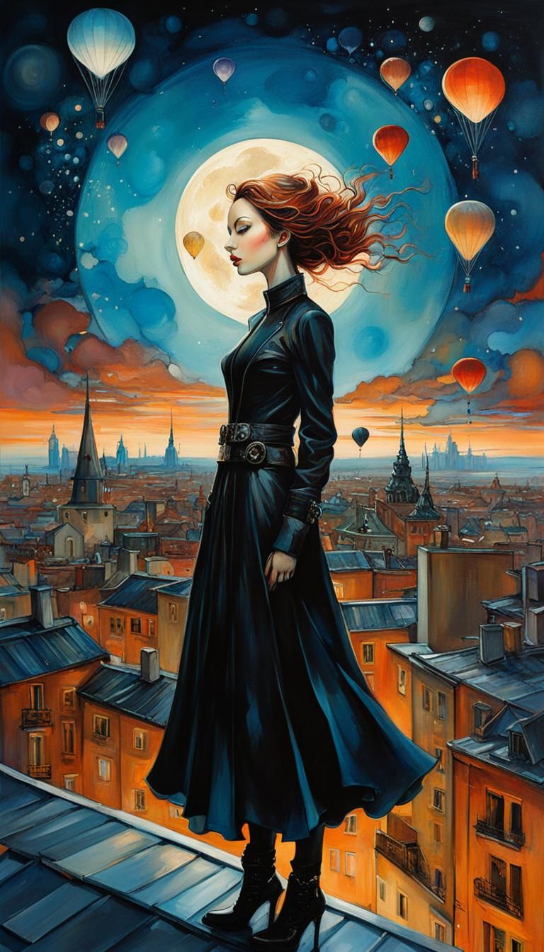 Dreamy Rooftop Somnambulist in Biopunk Style