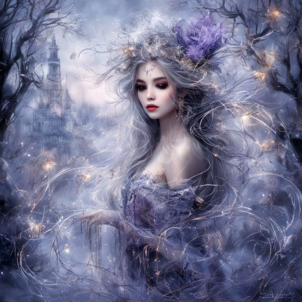 Whimsical Fae in Winter Forest Digital Art