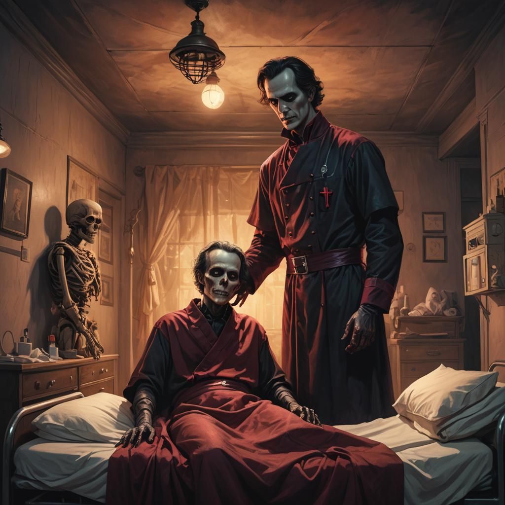 Crimson Vampire Nurse in Pastel Gothic Dark Fantasy