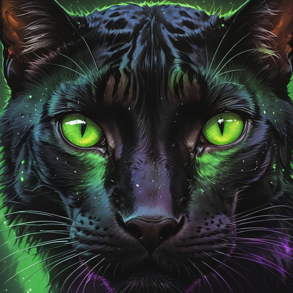 Black Jaguar and Cat with Glowing Eyes