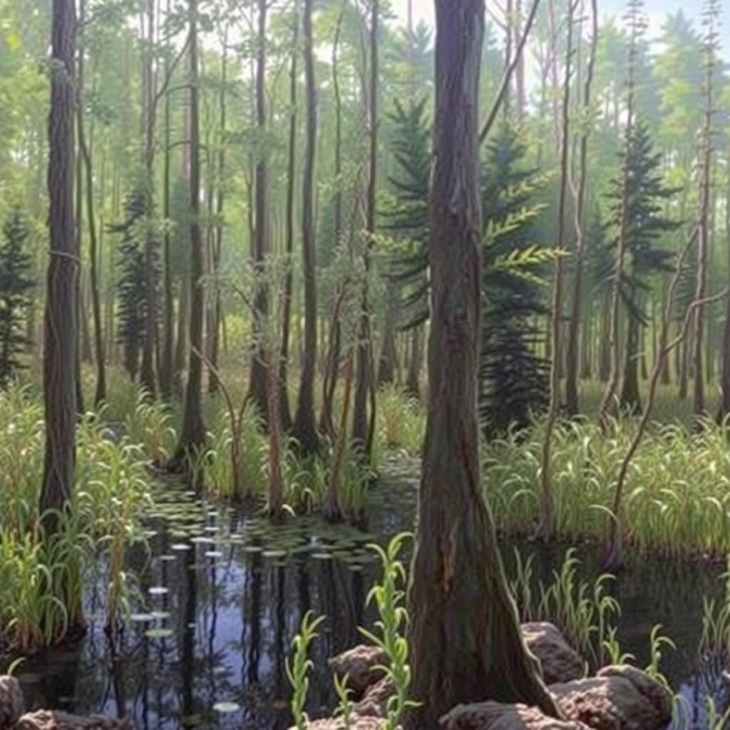 Bright Swamp Landscape in Watercolor Comic Style