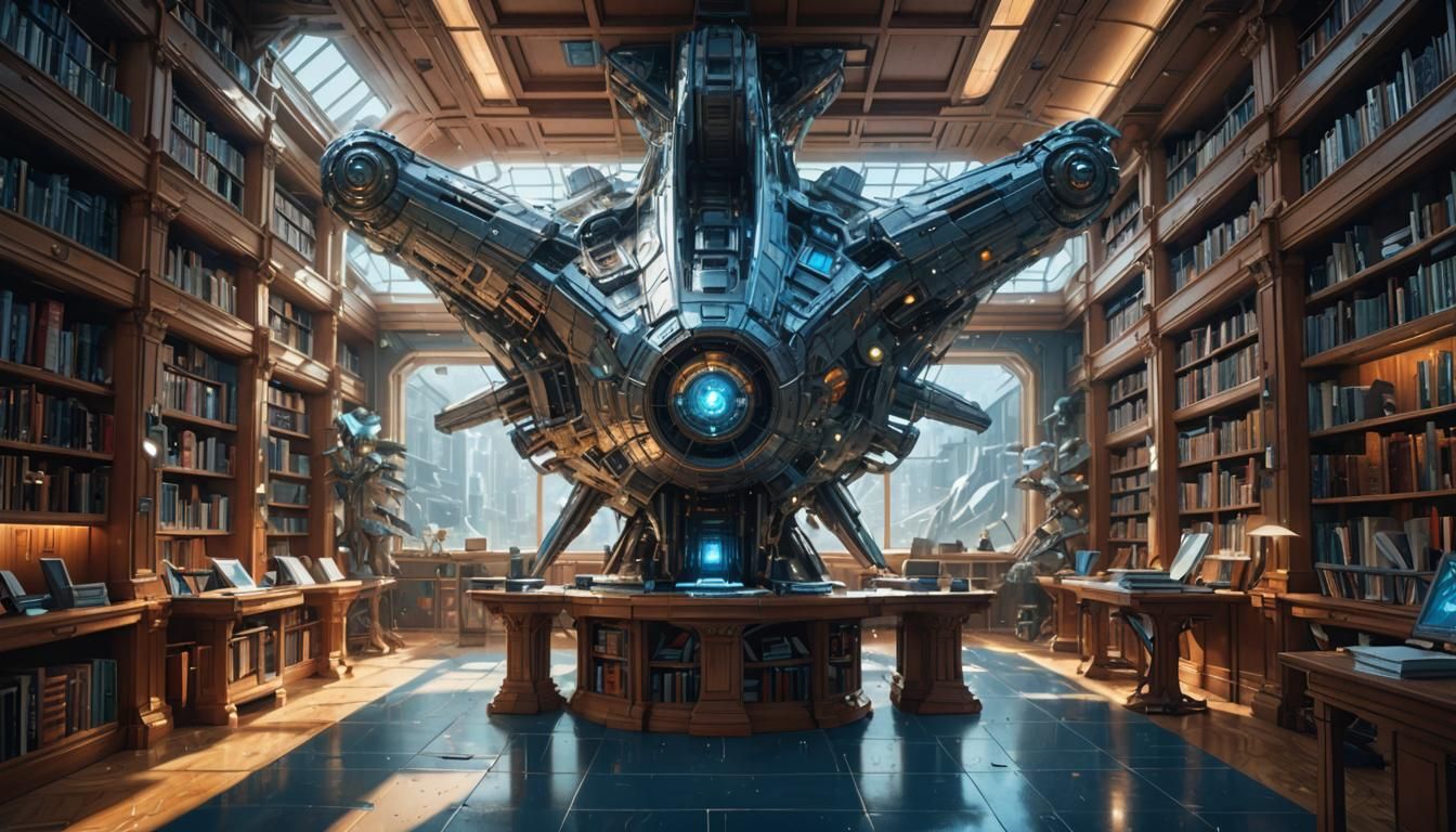 Hyperrealistic Starship Blueprints in a Detailed Library