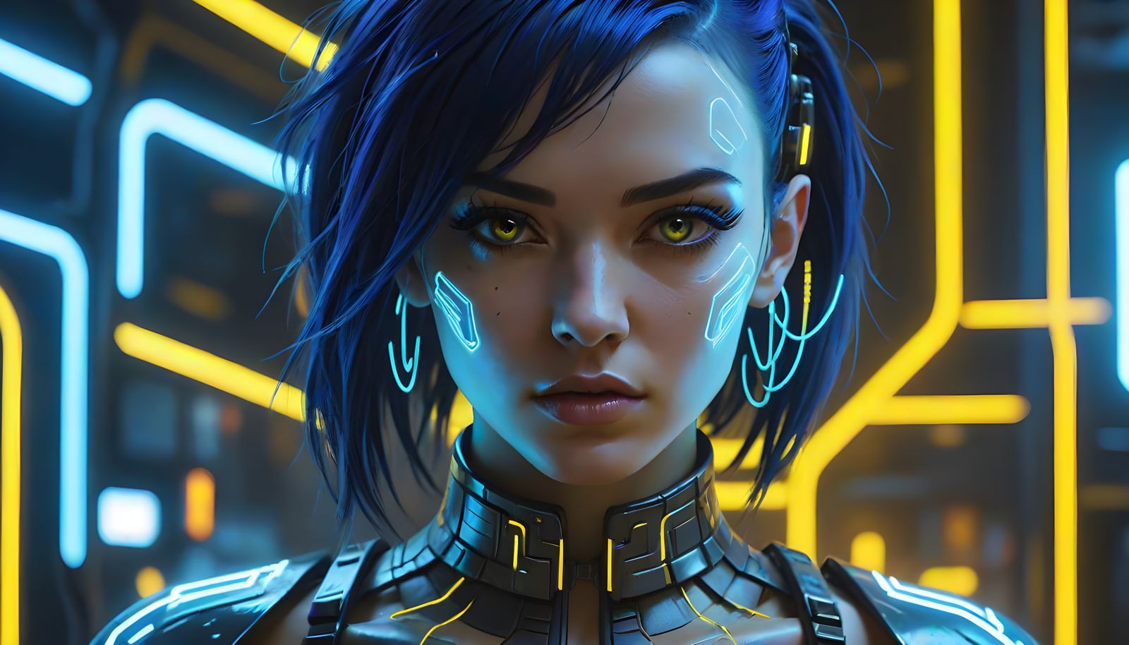 Cyberpunk Portrait of a Girl with Cybernetic Implants