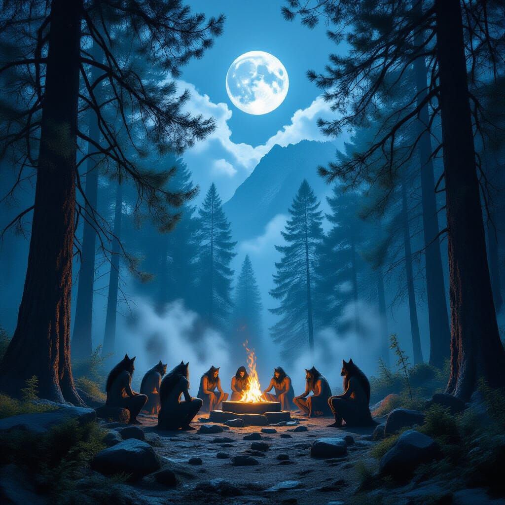 Werewolf Transformation in Ancient Pine Forest