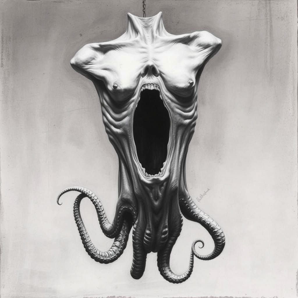 Grotesque Charcoal Depiction of a Dismembered Torso