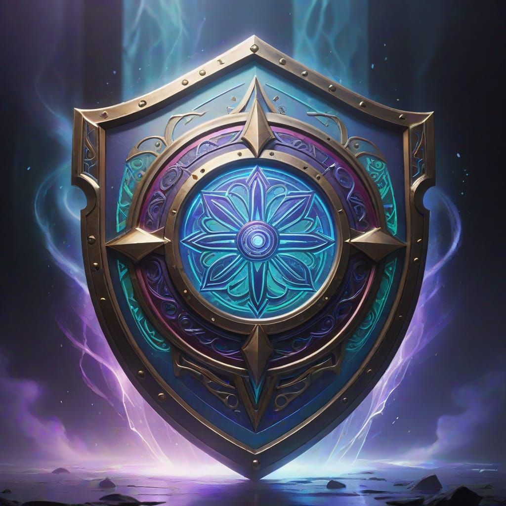 Mystical Shield with Geometric Patterns and Ethereal Glow