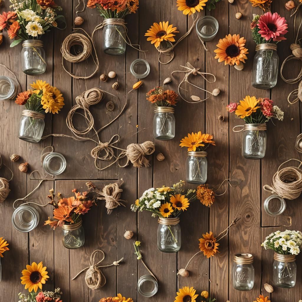 Warm Autumn Still Life with Mason Jars