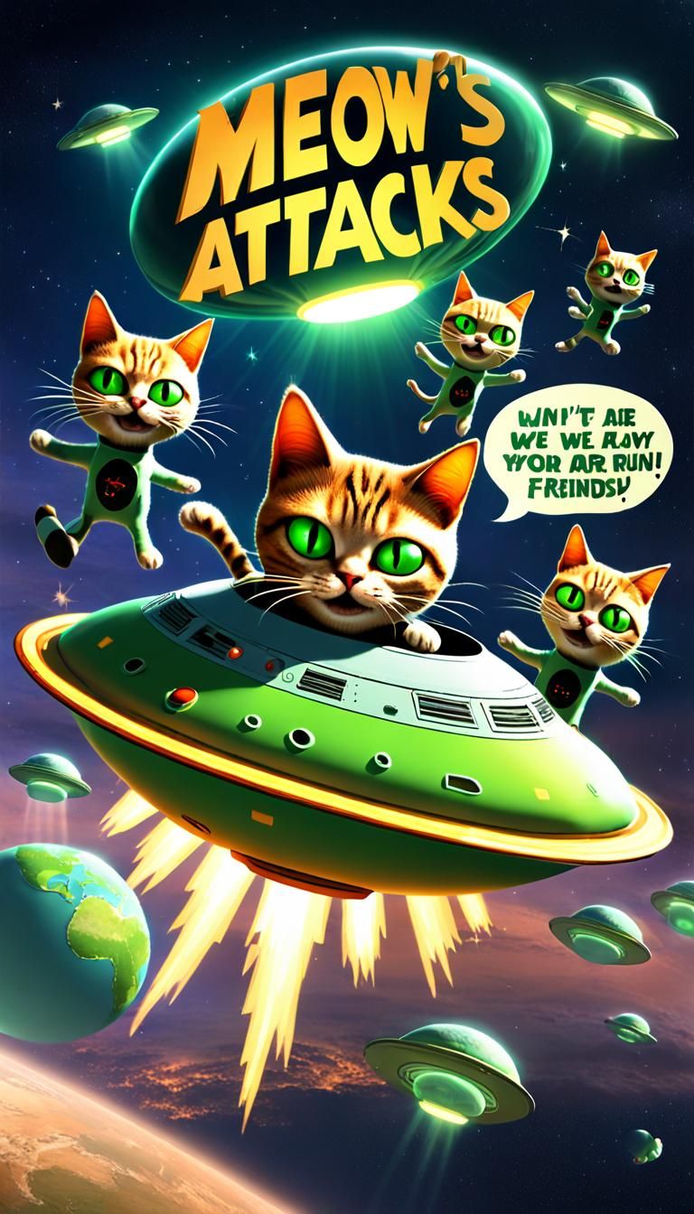 Green Martian Cat Arrives on Earth in UFO