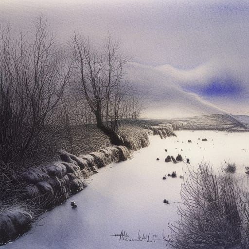 Winter Landscape in Watercolour Style