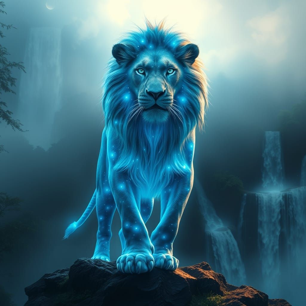 Celestial Lion Emerges from Jungle Mist