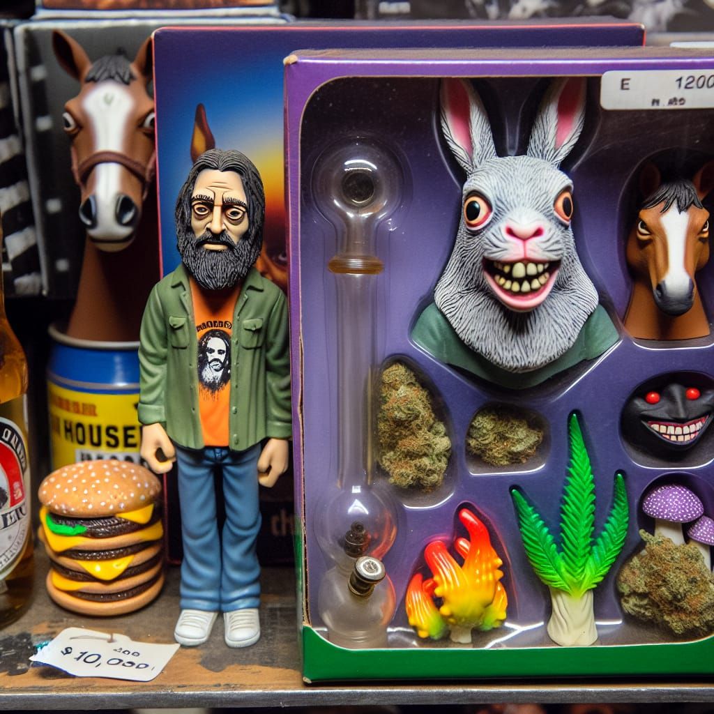 Cartoon Stoner Figurine with Bunny Mask and Weed