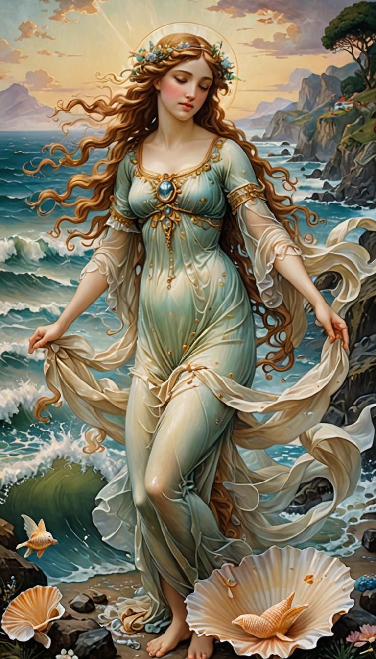 Aphrodite's Birth: A Renaissance-style Digital Painting