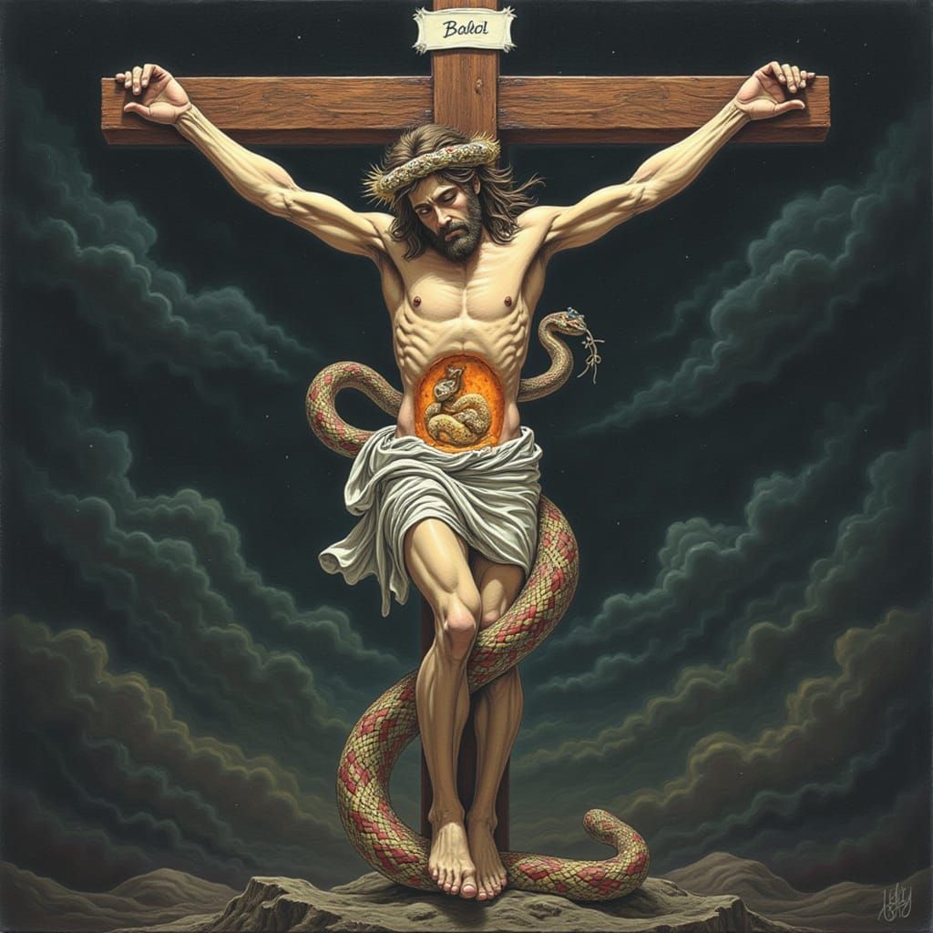 Jesus Christ on the Cross with Serpent Symbolism