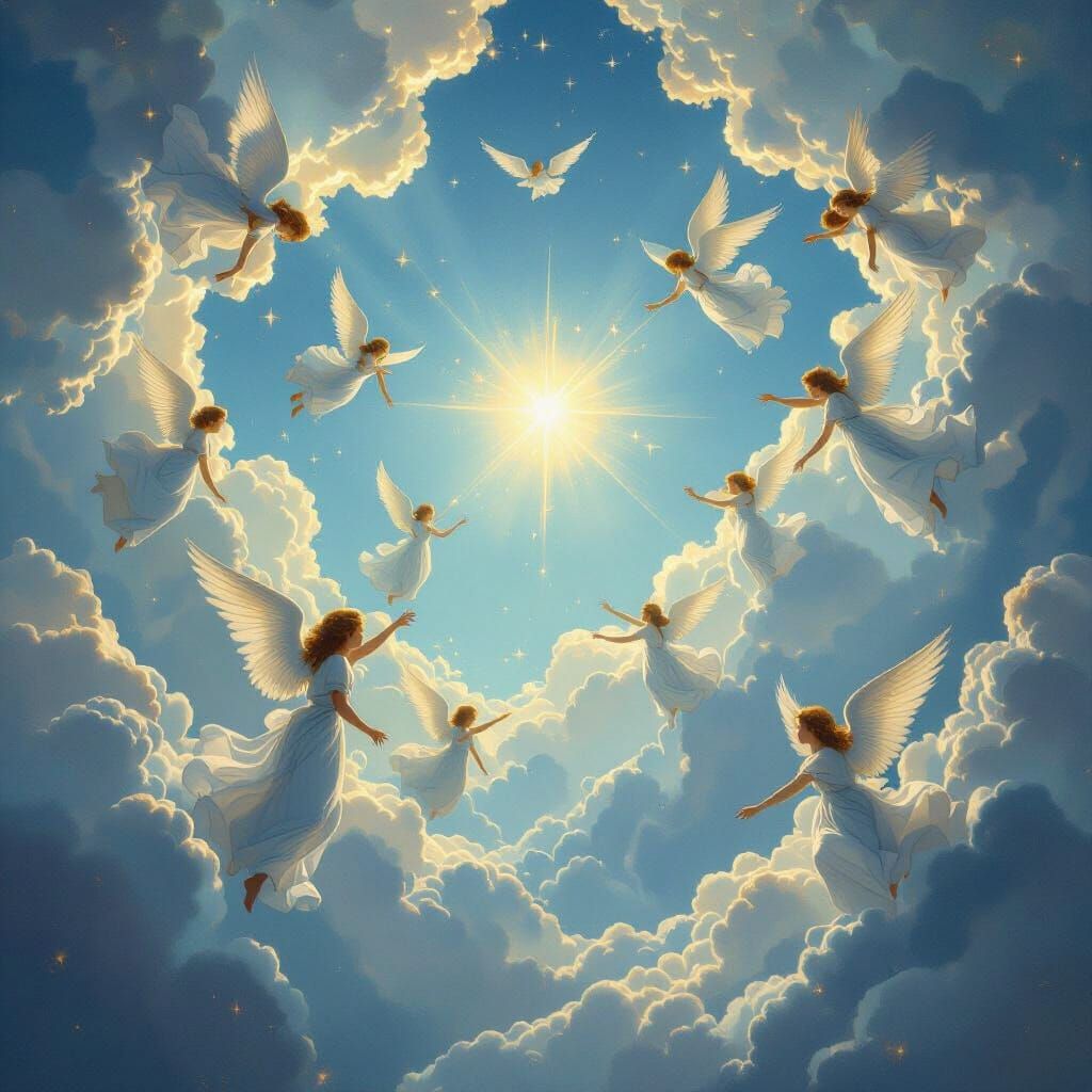 Ethereal Angels in Renaissance Style Sky