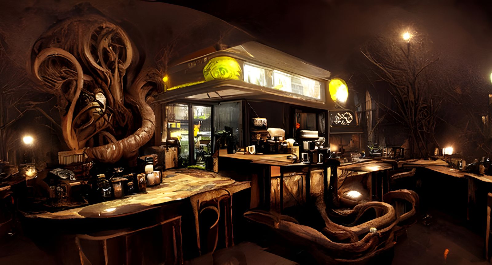 Cthulhu Barista in Cozy Cafe: Hyperrealistic Art