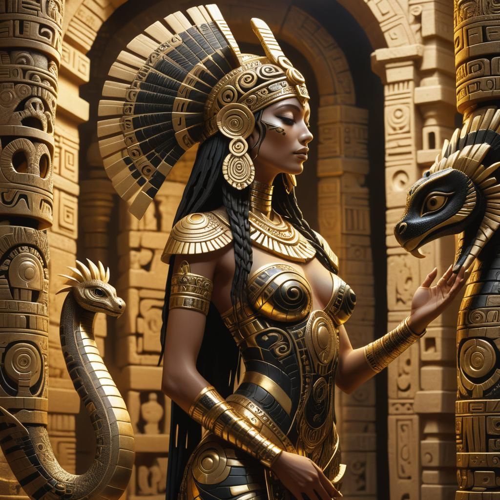 Aztec Priestess with Cobra: Surreal Mystical Realism