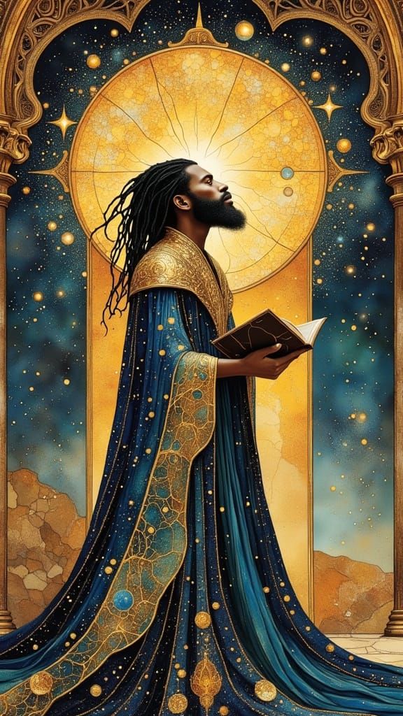 Black Man in Celestial Cathedral as Divine Scholar
