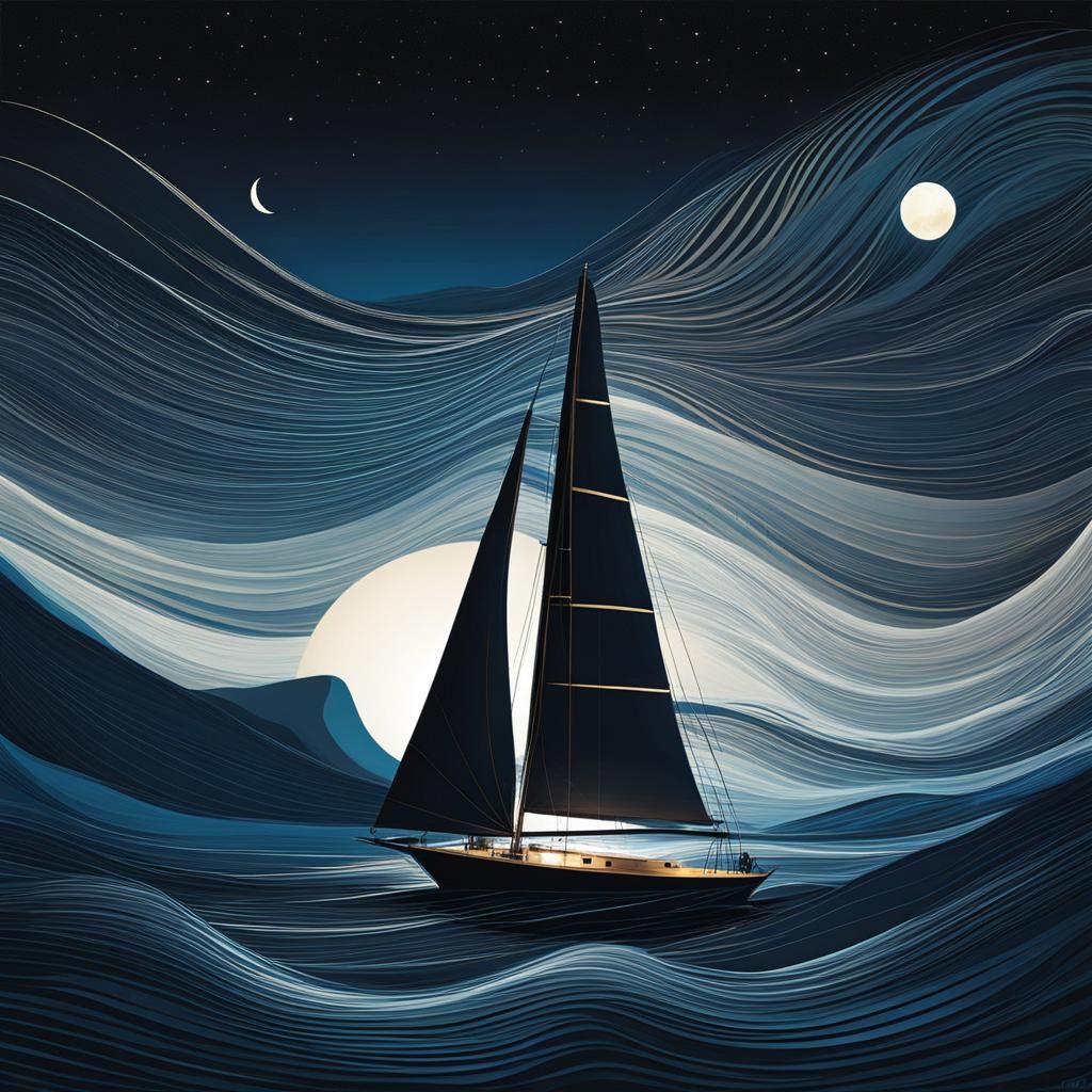 Abstract Night Sailing: Modern Art Rendering