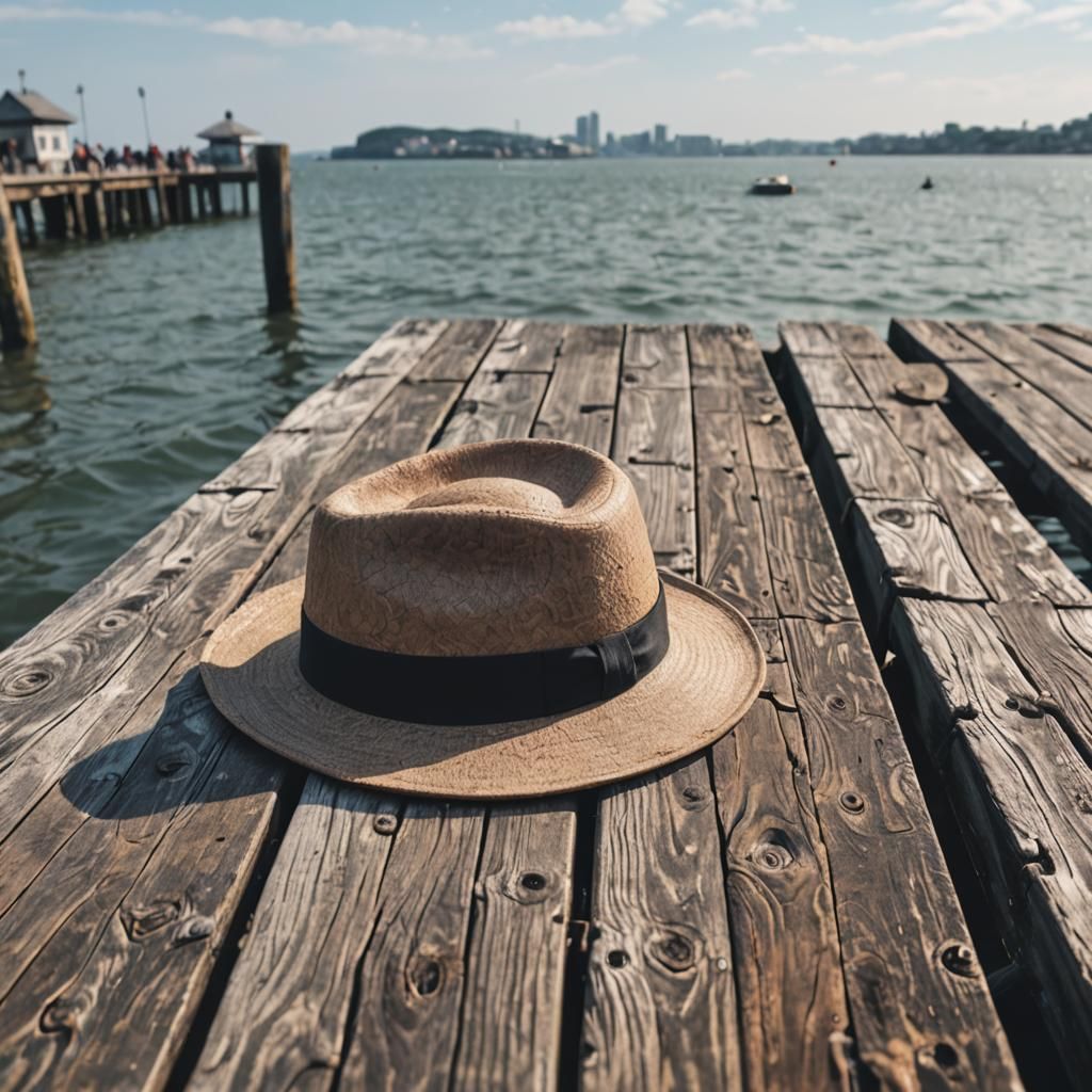 Hat Left on Pier in AI Art Style