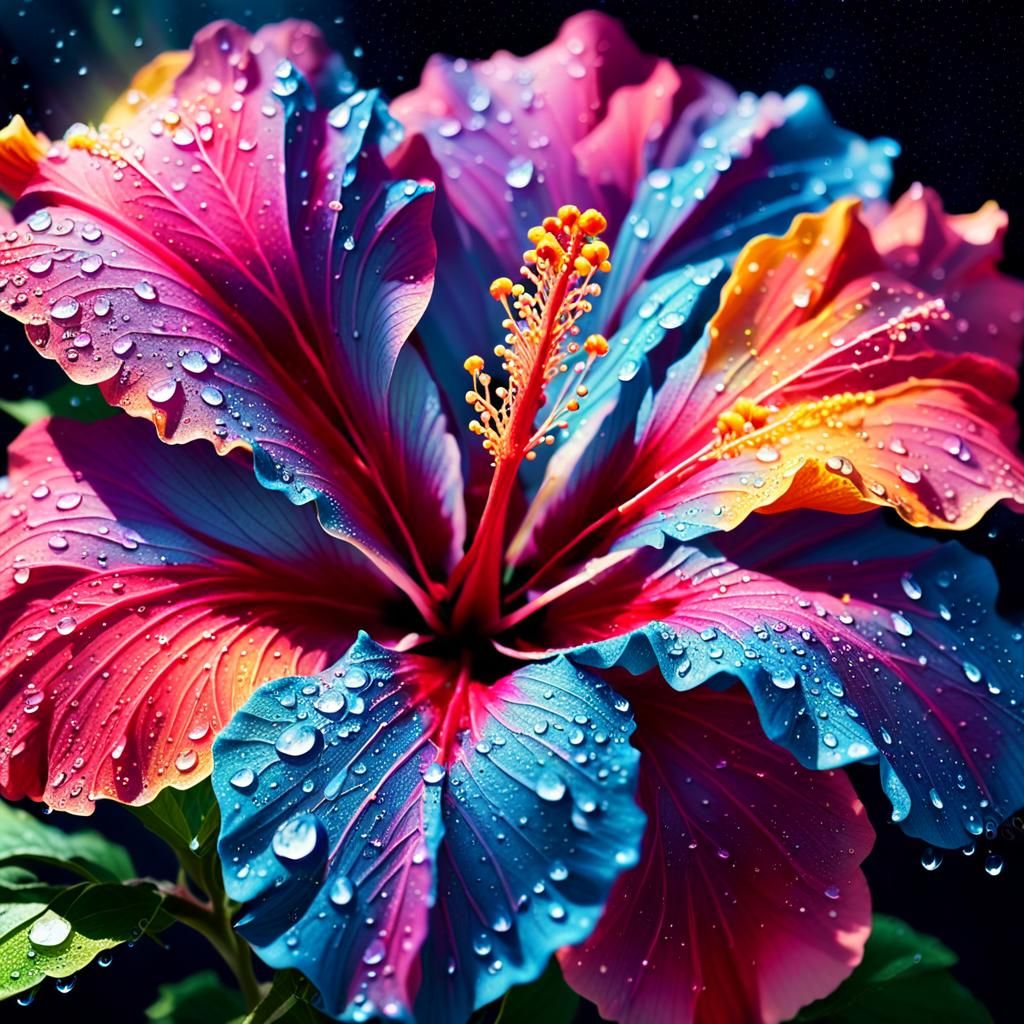 Lunar Hibiscus: A Pointillist Fantasy Concept Art