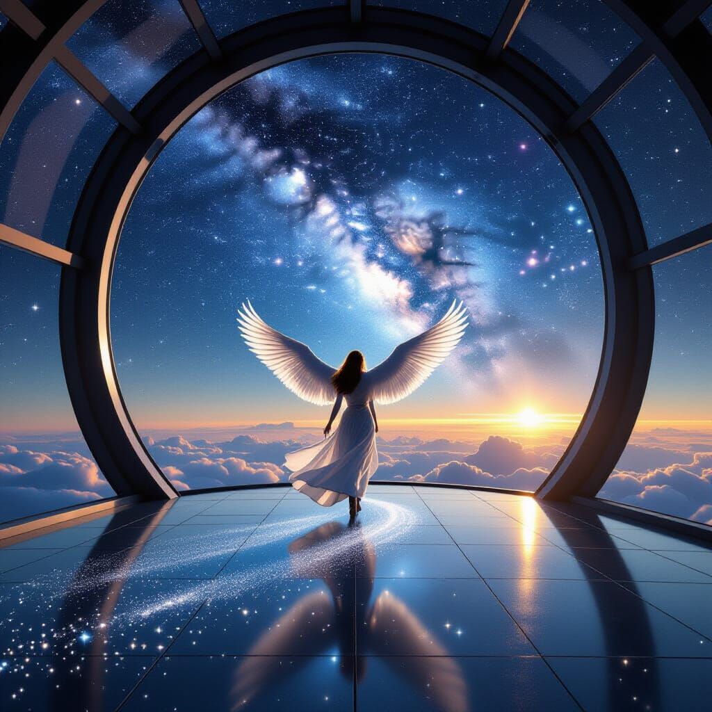 Celestial Bird Sweeps Stardust in Floating Observatory